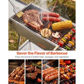 Foldable Charcoal Grill, 250 Sq.in. Portable Charcoal Barbecue Grill With Liftable Charcoal Tray & Side Tables, Brushed Stainless Steel BBQ Cooki (Option: Black)