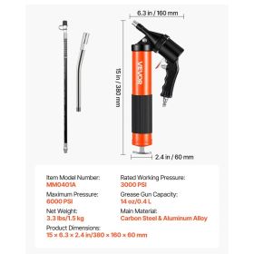 Grease Gun, Continuous Cycle Heavy Duty 6000 PSI High Pressure, Pistol Grip Grease Gun Kit With 14 Oz Capacity, Includes 18-Inch Flex Hose, 1 Ext (Option: default)