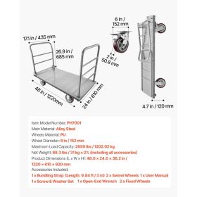 Platform Truck, 2650 Lbs Capacity, Heavy Duty Flatbed Cart Dolly With Detachable Guardrail And Swivel Wheels, Foldable Hand Push Truck Cart, For (Option: Black)