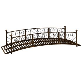 7' Metal Arch Garden Bridge Arc Footbridge with Side Railings Decorative Scrollwork, Bronze (Option: Bronze-840x740x245 mm)
