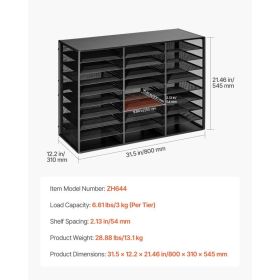 Literature Organizer, 27 Compartments Metal Office Mailbox With Detachable Wire Mesh, Mailbox Sorter With Wooden Top, Countertop Office Home Stor (Option: Black)