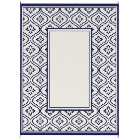 Reversible Outdoor Rug, Waterproof Plastic Straw With Carry Bag, 9 X 12, Blue White Gourd Border (Option: Blue)