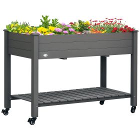 47" x 21" Raised Garden Bed Elevated Wooden Planter Box w/ Lockable Wheels, Storage Shelf for Backyard, Dark Gray (Option: Dark Gray-1185x78x570 mm)