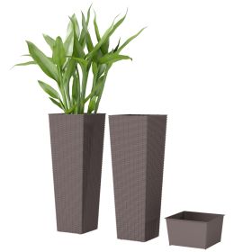 32 Inch Tall Planters for Outdoor Plants, Set of 2 Plastic Flower Pots with Drainage Holes, Brown (Option: Brown-1000x330x320 mm)