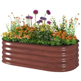 3.4' x 2' x 1' Galvanized Raised Garden Bed Kit, Metal Planter Box with Safety Edging, Brown (Option: Brown-595x360x170 mm)