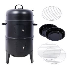 Charcoal Smoker Grill Wood Smoker Grills Outdoor Cooking 16 Inch Vertical Smoker Portable BBQ Grill For Camping, Black (Option: Black)