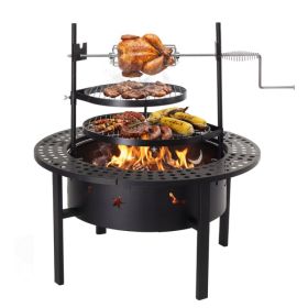 33 Inch Outdoor Fire Pit With 2 Cooking Grills, Wood Burning Firepit With Removable Swivel Grill, For  Deck Bonfire Patio Picnic, Black (Option: default)