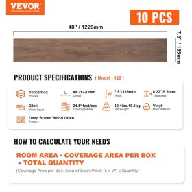 Interlocking Vinyl Floor Tiles 48 X 7.3 Inch, 10 Tiles 5.5mm Thick Snap Together, Deep Brown Wood Grain DIY Flooring For Kitchen, Dining Room, Be (Option: default)