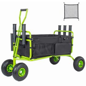 Fishing Cart Beach Cart Collapsible Wagon 9.85'' All-Terrain Wheels for Sand, Heavy Duty Garden Cart with Rod Holders,Umbrella Holder and Storage (Option: 44720928)