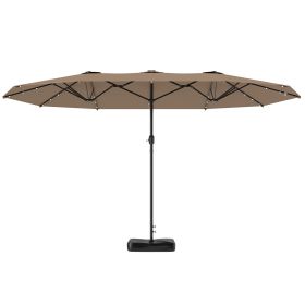 Garden Parasol 14.4 Ft. Double-Sided Sun Umbrella With Base, Patio Parasol With LED Solar Lights, Khaki (Option: Khaki)