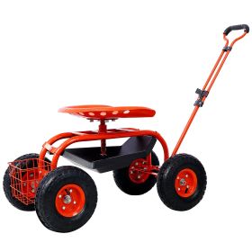 Rolling Garden Scooter Garden Cart Seat With Wheels And Tool Tray, 360 Swivel Seat,Red---refurbished (Option: Red)