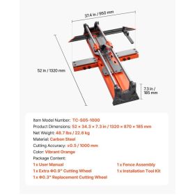 39.4-Inch Manual Tile Cutter, Upgraded Sliding Head Cutting Tool With Spring-Loaded Base, Angle Fence, Tungsten Carbide Cutting Wheel, Alignment (Option: Black)