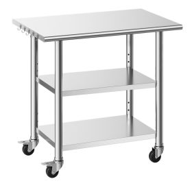 Stainless Steel Work Table, 24x36 Inch Food Prep Table With 2 Shelves And Wheels, Commercial Kitchen Workstation, Metal Heavy Duty Utility Workta (Option: default)