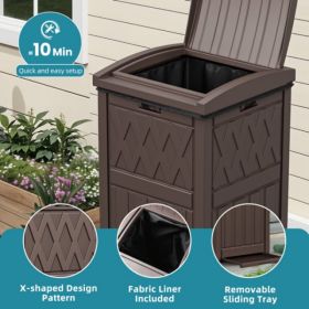 32 Gallon Outdoor Trash Can, Waterproof Resin Garbage Bin With Lid & Drip Tray For Porch Backyard Patio, Dark Brown  Shipment From Walmart (Option: default)
