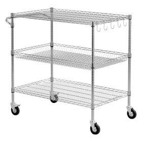 Kitchen Utility Cart, 3 Tier Heavy Duty Adjustable Wire Storage Rack, Commercial Steel Rolling Service Trolley On Wheels, Work Table With Handle (Option: default)