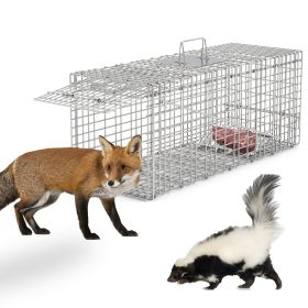 1Pc Humane Cat Trap Cage Catch Release Live Animal Rodent Cage Collapsible Galvanized Wire For Raccoons Beavers Groundhogs Foxes Armadillos Fedex (Option: Silver)