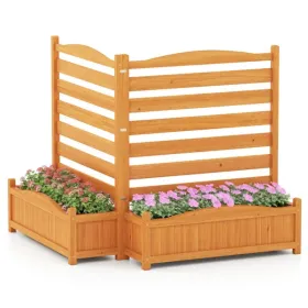 2-Panel No-Dig Fir Wood Privacy Fence With Planter Boxes, AC Unit/Trash Can Screen For Outdoor Patio (Option: defaulttitle)
