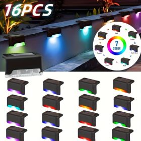 32&16 PCS Solar Deck Lights Outdoor Solar Step Lights Waterproof Led Solar Lights For Outdoor Stairs Step Fence Yard Patio And Pathway Family's G (Option: RGB Light 16Pack)