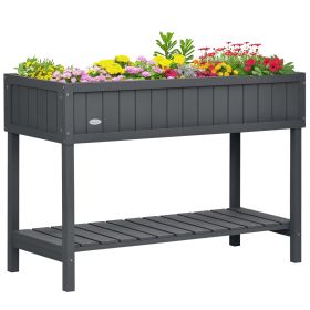 Wooden Raised Garden Bed, Elevated Planter Box Stand with 8 Slots and Open Shelf, Dark Gray (Option: Dark Grey-1165x500x120 mm)