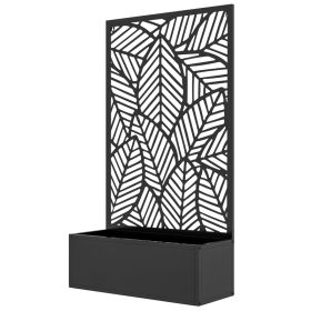 Metal Outdoor Privacy Screen with Raised Garden Bed, Privacy Panel and Planter Box, Wall-Mounted or Freestanding, Black (Option: Black-990x700x75 mm)