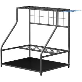 3-Tier Yard Tool Storage Rack, Garden Tool Organizer with Hooks for Long-Handled, Broom, Shovel, Blue (Option: Blue-810x610x130 mm)