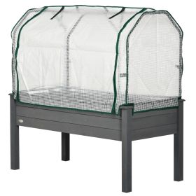 Raised Garden Bed with PE Greenhouse Cover Outdoor Planter Box for Herbs and Vegetables, 48 x 22 x 46 inch, Dark Gray (Option: Dark Gray-1195x90x550 mm)