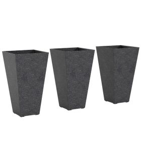 28" Tall Planters, Set of 3 Plastic Flower Pots with Marble Finish and Drainage Holes, Stackable Taper Planters, Black (Option: Black-420x420x910 mm)