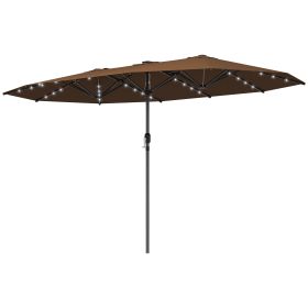 Garden Parasol, Double-Sided Sun Umbrella With LED Solar Lights, Patio Parasol For Outdoor, Coffee (Option: Coffee)