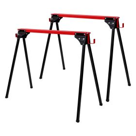Saw Horses 2 Pack, Folding Portable Work Horse With Fast Open Legs, Heavy Duty Steel Sawhorse For Garage, Workshop, Fully Assembled (Option: BlackRed)