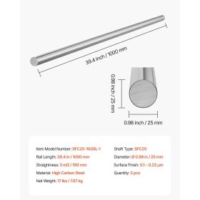 2PCS Linear Motion Rod, 25 Mm X 1000 Mm (0.98 X 39.4 In), SFC25 Carbon Steel Linear Rod Shaft, Anti Rust And High Precision, High Hardness Shaft, (Option: default)