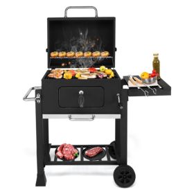 Charcoal Grill With Foldable Side Table And Wheels, Heavy-duty BBQ Grill For Outdoor Picnics Patio Garden And Backyard Grilling (Option: default)