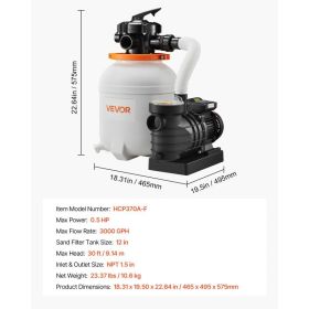 FlashPure Sand Filter Pump, 12 In For Above Ground Pool, 0.5 HP 3000 GPH, Swimming Pool Filter System With Timer, 6X Faster Filtration, Media Ins (Option: Black)