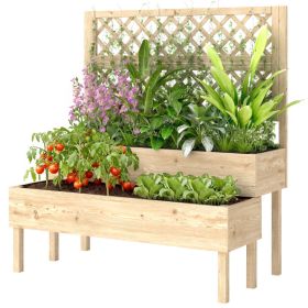 2-Tier Raised Garden Bed with Trellis, Elevated Planter Box for Climbing Plants, Natural (Option: Natural wood finish-1200x370x200 mm)