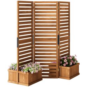 62.5" x 19" x 66" Wood Panel Trellis w/ 4 Planter Box Raised Bed for Garden Natural Wood (Option: Natural Wood-910x285x600 mm)