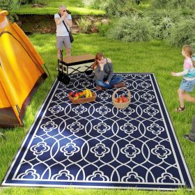 Reversible Outdoor Rug, Waterproof Plastic Straw With Carry Bag, 9 X 18, Blue & White Lantern (Option: Blue)