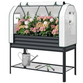 Galvanised Raised Garden Bed with Greenhouse Cover, Metal Elevated Garden Bed with Bed Liner, Bottom Shelf, Black (Option: Black-1330x370x120 mm)