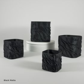 Flowing Textured Planter | Sculptural Accent for Your Space (Color: Black Matte, size: small)