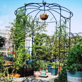 Metal Garden Arch Iron Garden Arbors Gazebo Dia81.3'' x 114.2'' High Birdcage Shape Pergola Pavilion for Wedding Ceremony Outdoor (Color: BLACK)