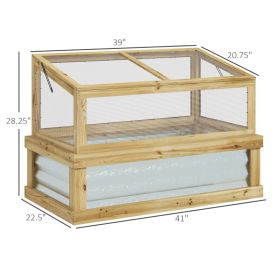 Outsunny Raised Garden Flower Bed Kit With Lean-to Greenhouse, Wooden Cold Frame Planter, Natural (Option: Natural Silver)