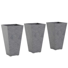 28" Tall Planters, Set of 3 Plastic Flower Pots with Marble Finish and Drainage Holes, Stackable Taper Planters, Gray (Option: Gray-420x420x910 mm)