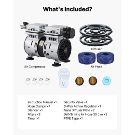 Pond Aerators, 5.2CFM Aeration System For Lake Up To 3 Acres, 3/4 HP Air Compressor, 2 Diffusesr & Two100' Weighted Tubings, Aeration Pump For Ou (Option: default)