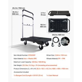 Foldable Push Cart Dolly, 330 Lbs Capacity, Folding Platform Truck With Swivel Wheels, Moving Platform Hand Truck Flatbed Cart, Adjustable Push H (Option: Black)