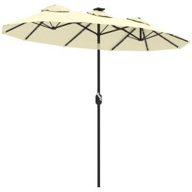 Double-sided Patio Umbrella, 9.7 Outdoor Umbrella With Tilt And Crank, LED Solar Light And 12 Ribs, Cream White (Option: White)
