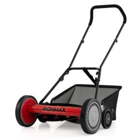 18-Inch 5-Blade Push Reel Lawn Mower with Grass Catcher, Manual Walk-Behind Mower with 4-Level Height Adjustment - Red (Option: Default title)