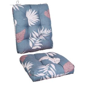 Multiple Color Options - Rocking Chair Cushion Set Upper And Lower Back And Seat Sets With Non-Slip Ties Polyester Fiber Filling Comfortable For (Option: BlueGreyLeaf)