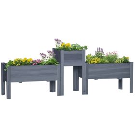 Raised Garden Bed Set of 3, Elevated Wood Planter Box with Legs and Bed Liner for Backyard and Patio to Grow Vegetables, Herbs, Gray (Option: Gray-1020x555x210 mm)